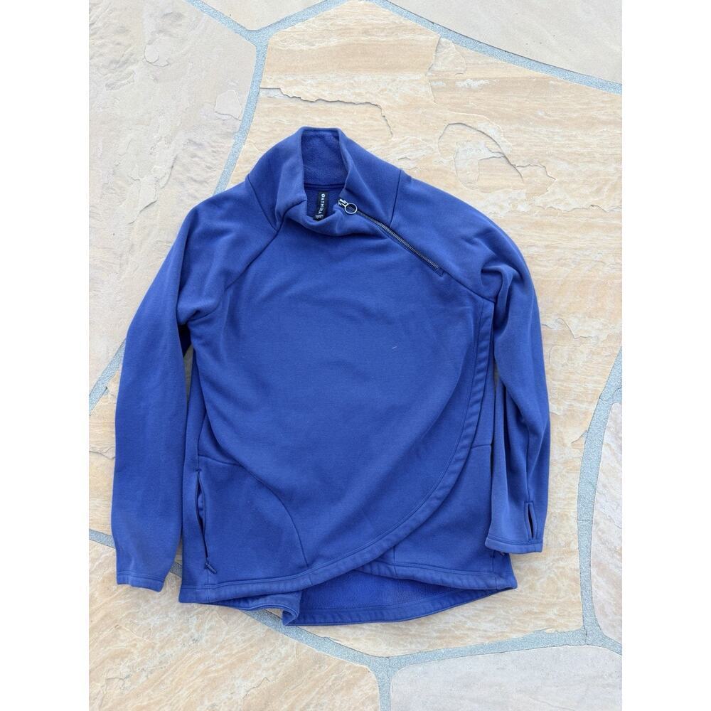 Athleta Blue Cozy Karma Sweatshirt Asymmetrical Pockets Size L. CL